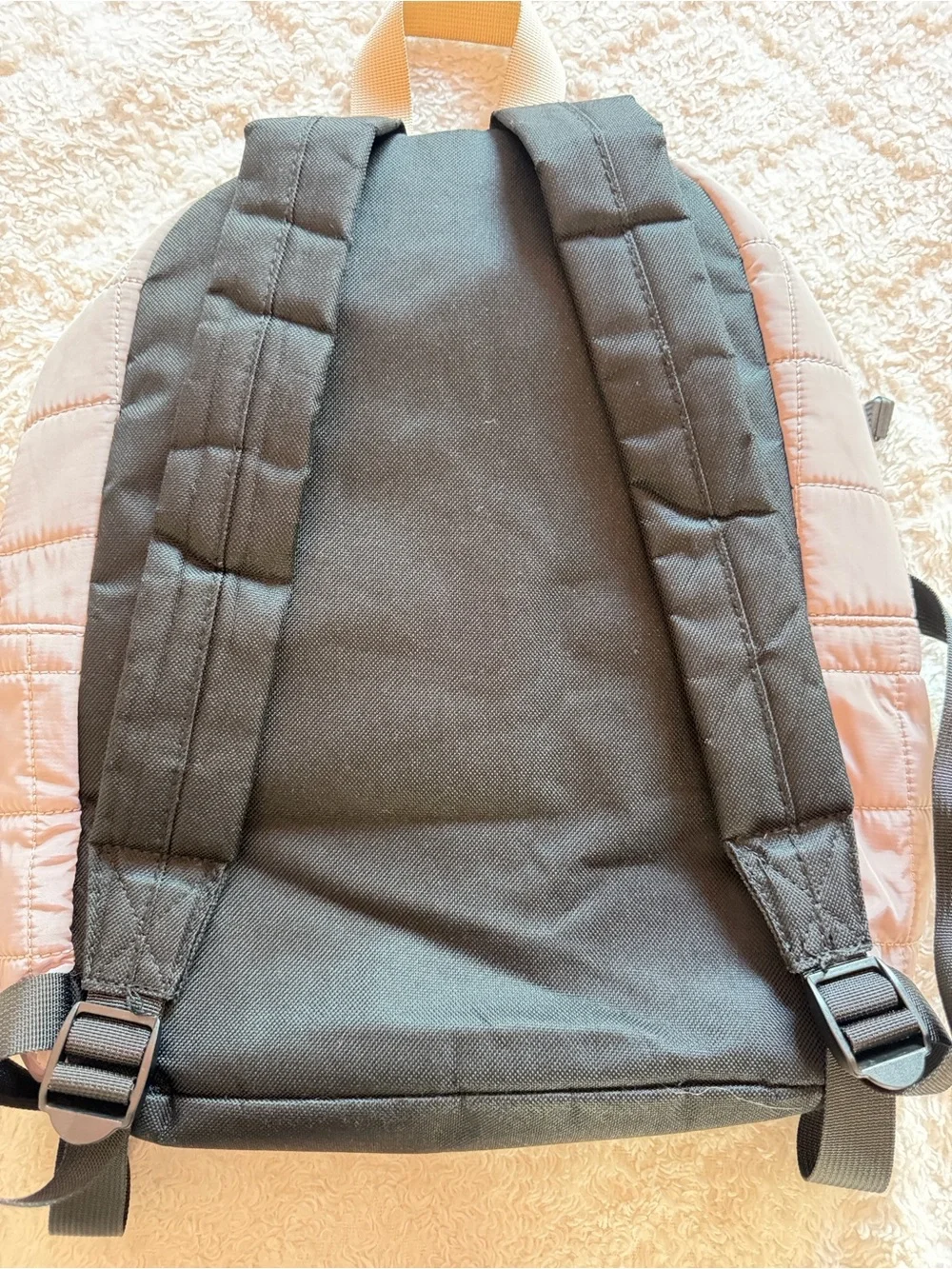 Quilted Light Taupe Backpack with Gray Front Pocket